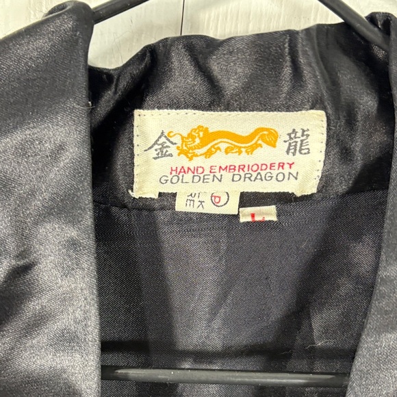 Vintage Black silk Robe with Embroidered Details - Picture 5 of 9